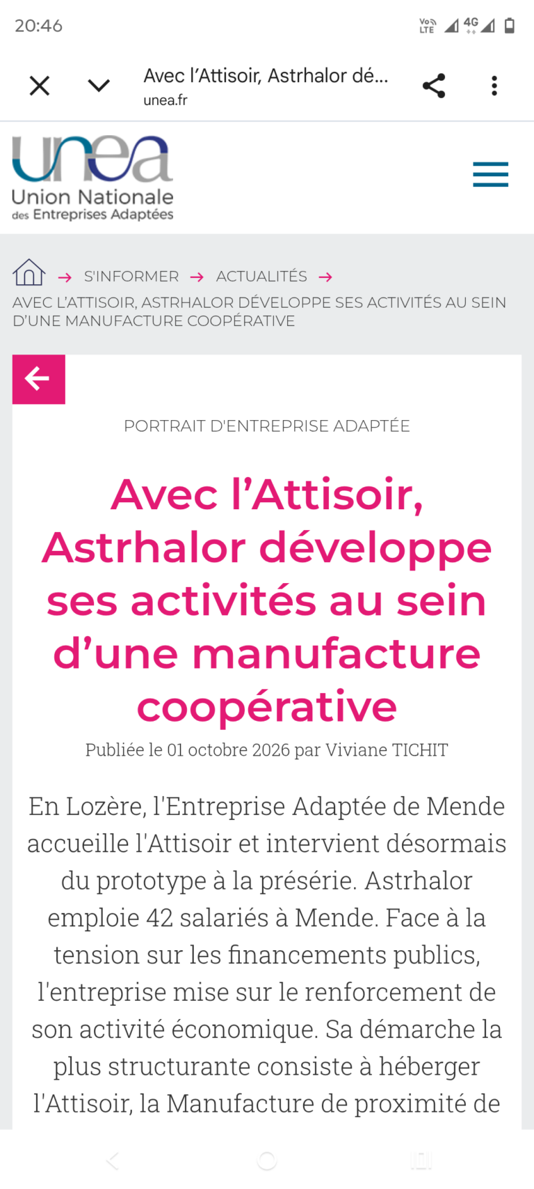 Astrhalor &agrave; l&rsquo;honneur dans les actualit&eacute;s de l&rsquo;UNEA
